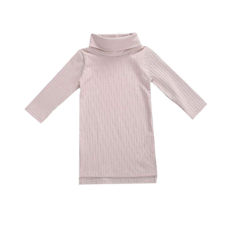 

2020 New Fall Autumn Kids Baby Girls Turtleneck Knitted Dresses Solid Color Long Sleeve Striped Children Outfit, As pic