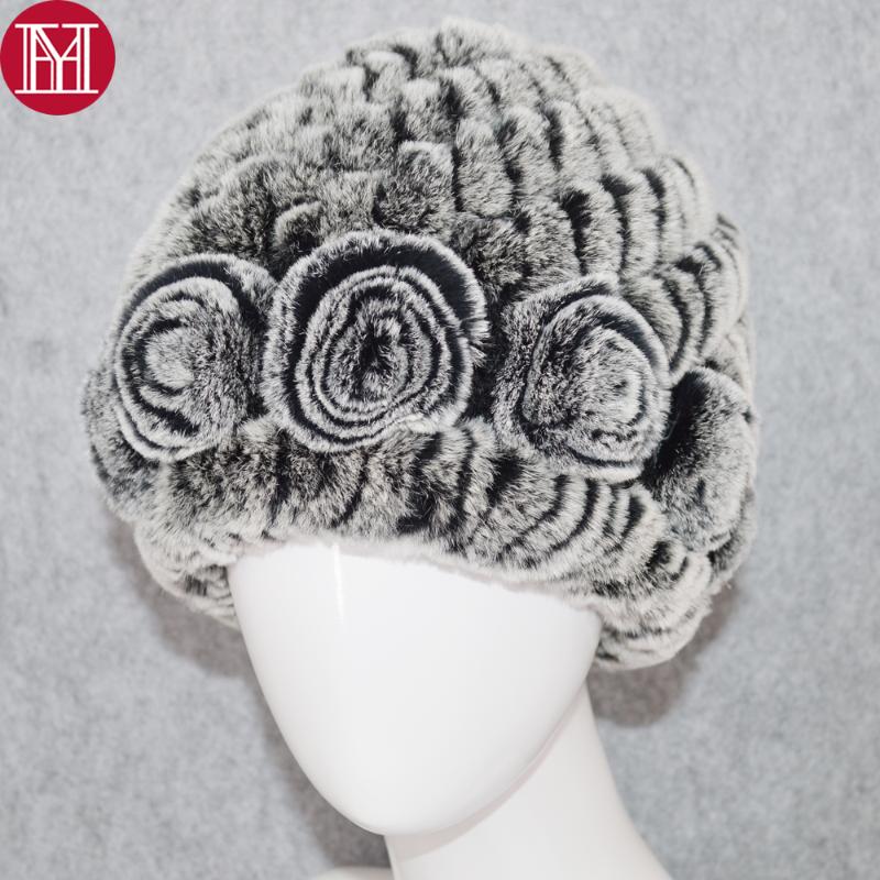 

2020 Lady 100% Real Genuine Fur Cap Russia Winter Knitted Natural Real Rex Fur Hat Women Warm Beanies Hats, Color 16