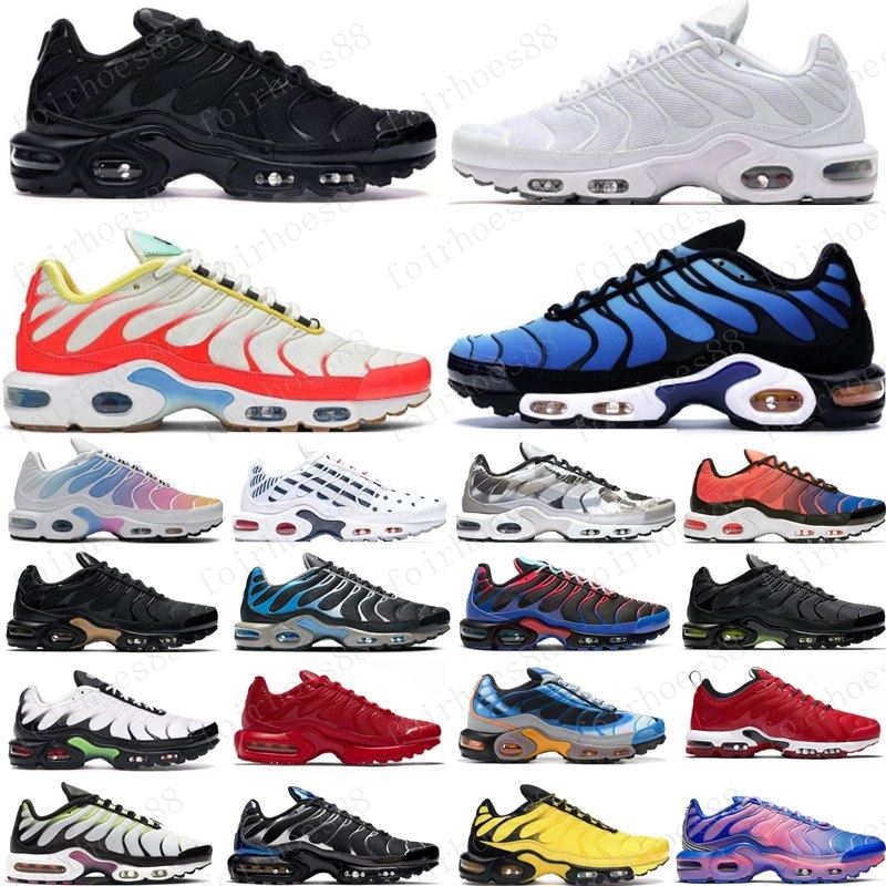 

TN Plus Mens Running Shoes Pink Sea Triple Black White Red Voltage Purple USA Lemon Lime Bumblebee Be True Trainers Sports Sneakers, Box