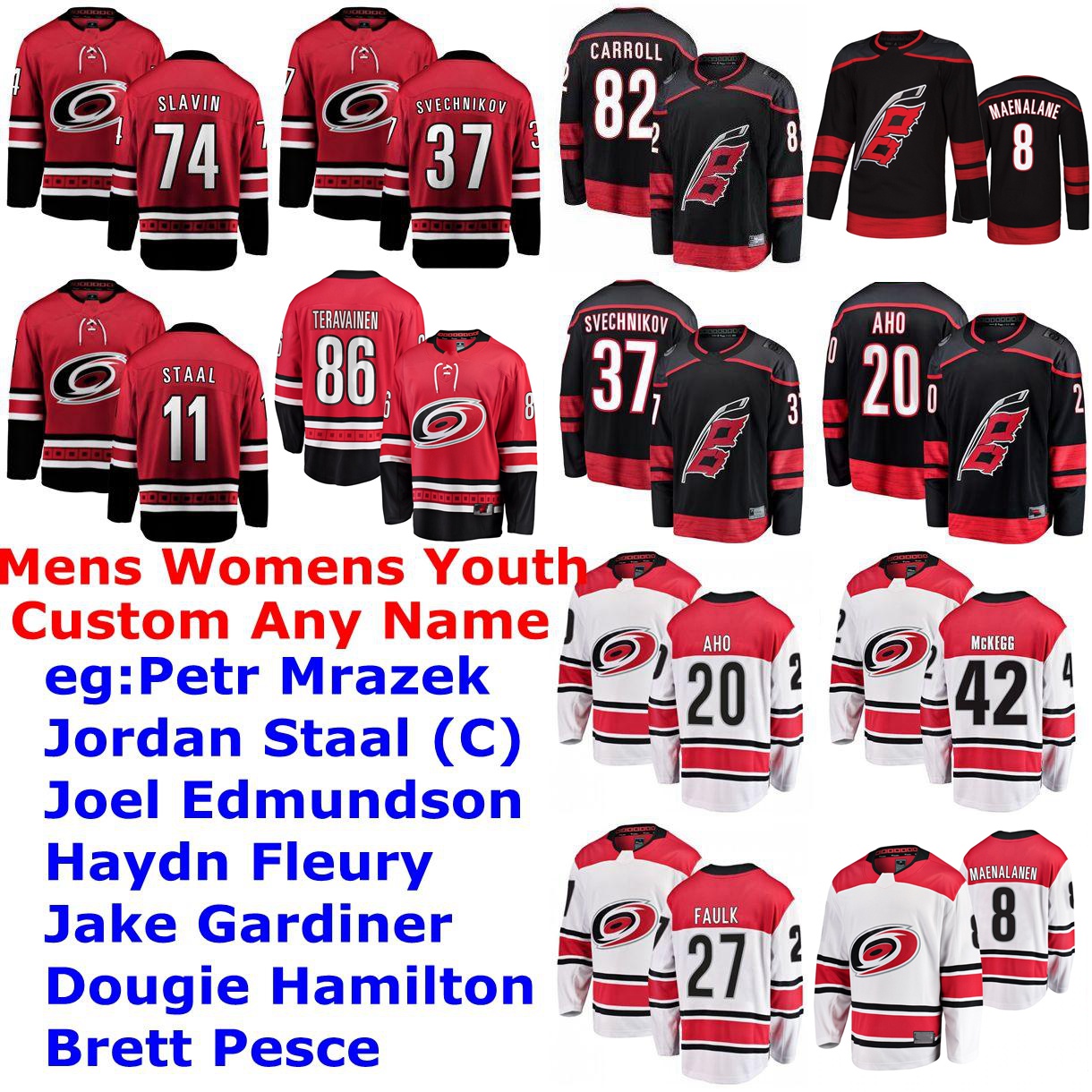

Carolina Hurricanes Jerseys Womens Joel Edmundson Jersey Haydn Fleury Brett Pesce Dougie Hamilton Gardiner Hockey Jerseys Custom Stitched, Black;red
