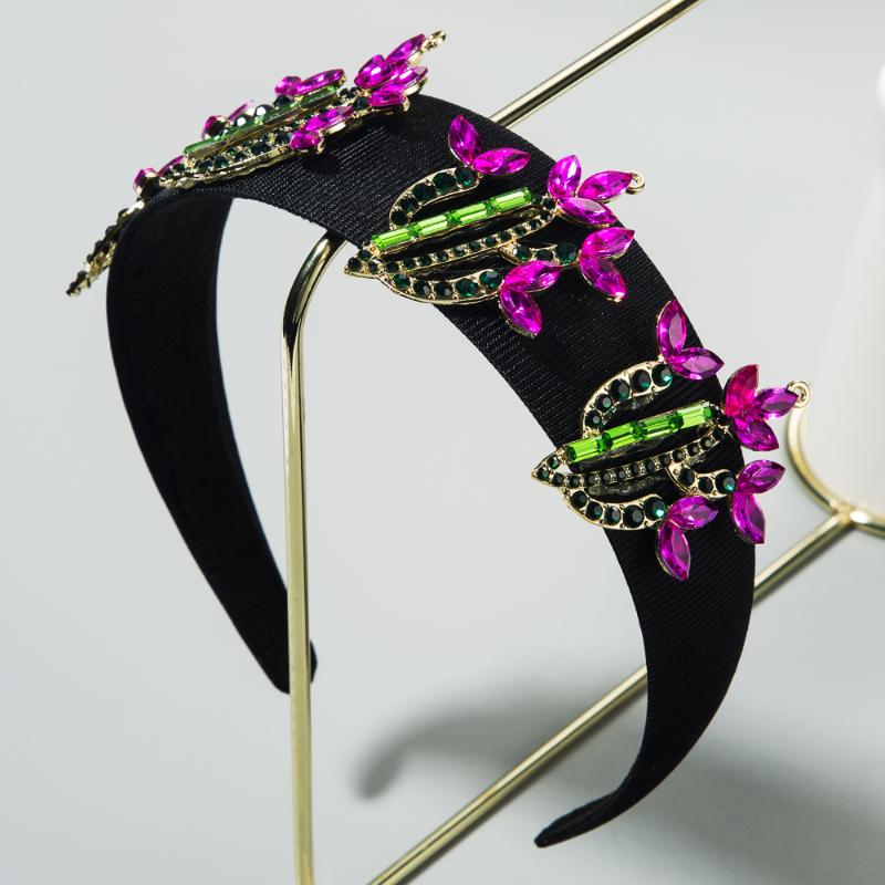 

Baroque Style Hair Hoop Hair Band For Women Inlaid Rhinestones Headband Cactus High-end Outgoing Fashion Temperament Headwear