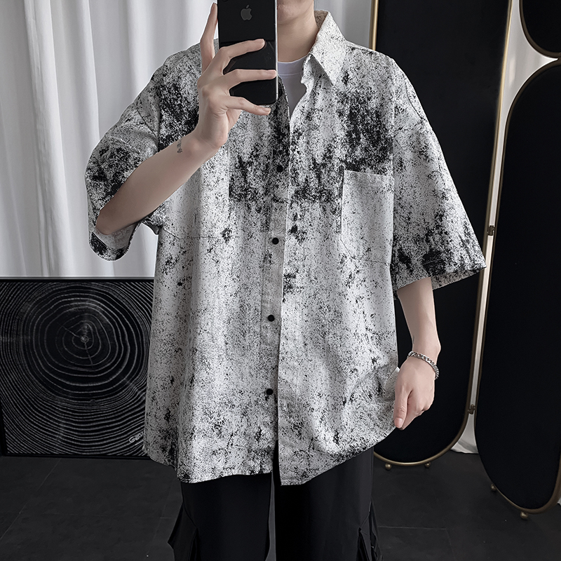 

fashion Camouflage print shirt Mens hawaiian short sleeve Casual shirts Beach Tops Loose Shirts plus size camisas para hombre, Black