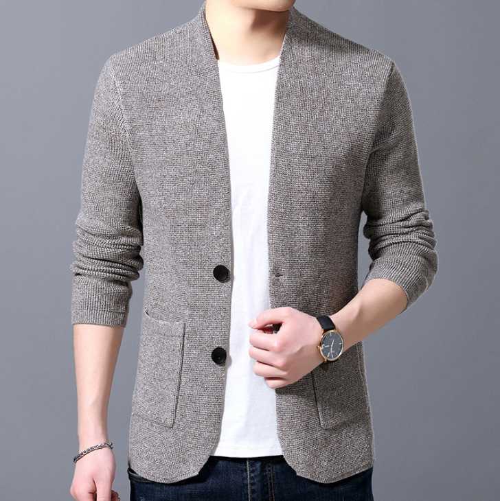 

2020Sweater Men High Quality Cardigan Men Autumn Knitted Cotton Wool Sweater Coats Fashion Slim Fit Pull Homme, Black