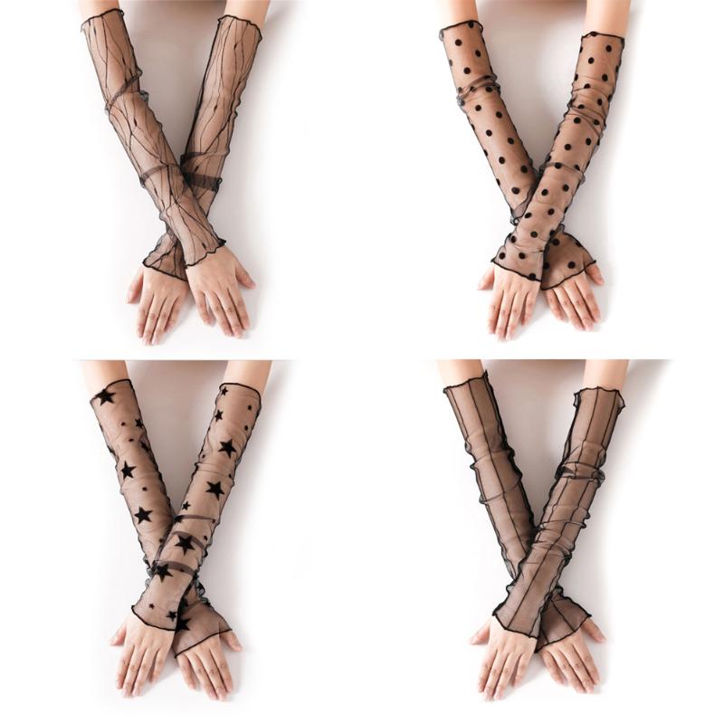

1 Pair Women Sexy Line Lady Lace Flower Shading Long Fingerless Gloves Summer Anti-UV Gloves