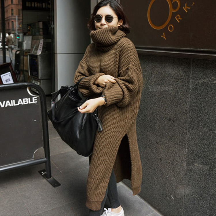 

2020 New Pullover Women's Jumper Turtleneck Long Sweater Female Women Warm Sweater thick Winter Cable Knitted Oversized, Brown
