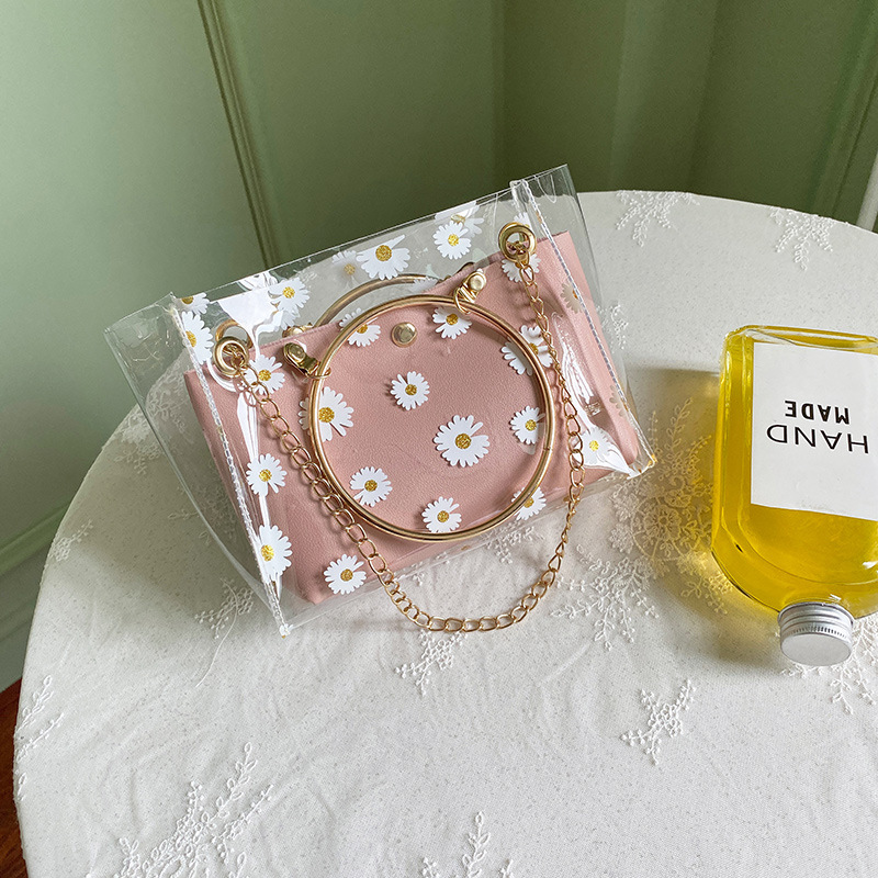 

Crossbody Bags for Women 2020 Summer and Autumn New Daisy Print Pattern Jelly Women Bags One Shoulder Portable Female Bag, Gray