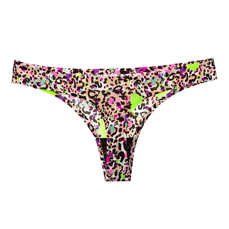 

European and American women's underwear sexy hot taste leopard print low waist ice silk one piece seamless women's T-shirt, Combination 3