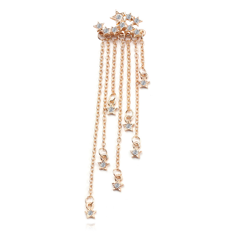 

Women 2020 Gold Color Crystal Long Metal Tassel Single Earrings Fashion Star Streamlined Female Bridal Wedding Jewelry Drop