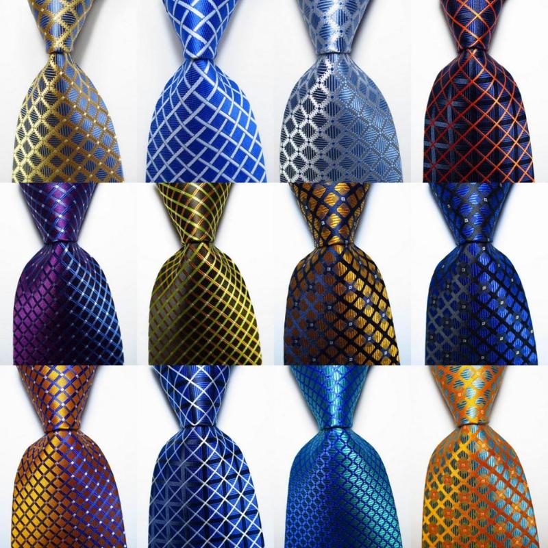 

New Fashion Plaid Tie Men's 9cm Silk Necktie Set Blue Gold Yellow JACQUARD WOVEN 100% Silk Men's Tie Necktie