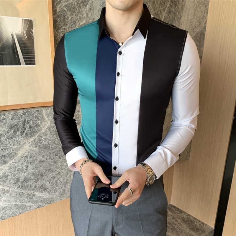 

British Style Striped Mens Shirts Casual Slim Fit Camisa Masculina 2020 Autumn Long Sleeve Formal Dress Shirts Streetwear Blouse, Blue