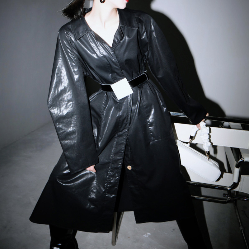 

XUXI 2020 Women's Spring Autumn Raincoats, Exquisite Hunters, Women's Black Coats, Robes, Robes FZ0863