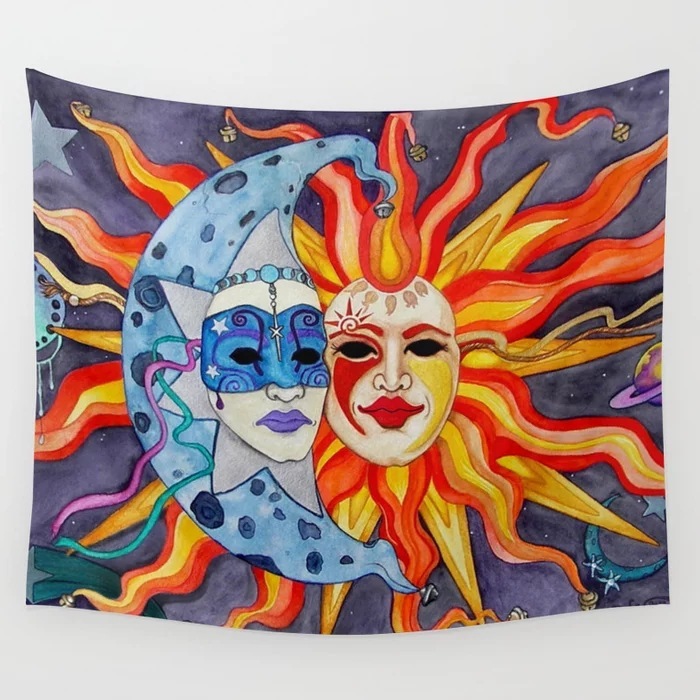 

Blanket Colorful Sun Moon Mandala Tapestry Wall Hanging Celestial Wall Tapestry Hippie Wall Carpets Dorm Decor Psychedelic Sea Tapestry