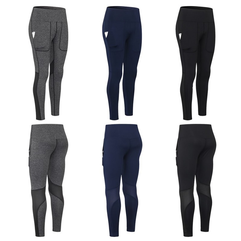 

Women Yoga High Waist Fitness Running Quick-Dry High-Stretch Leggings Pocket Mesh Splicing Sports Pants, Black