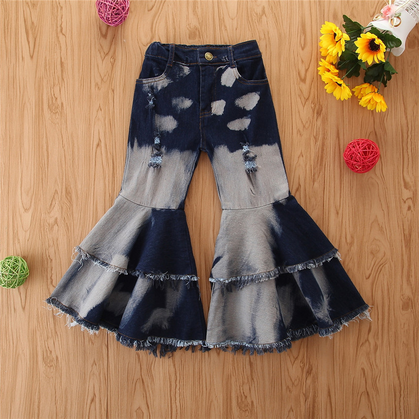 

2020 new toddler kids girls baby kids trousers girl flared pants jeans high waist wide leg pants jeans, As picture