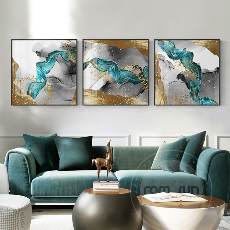 

Abstract Emerald Golden Painting Fashion Canvas Art Gold Birds Wall Art Pictures for Living Room Aabstract Posters Prints Decor