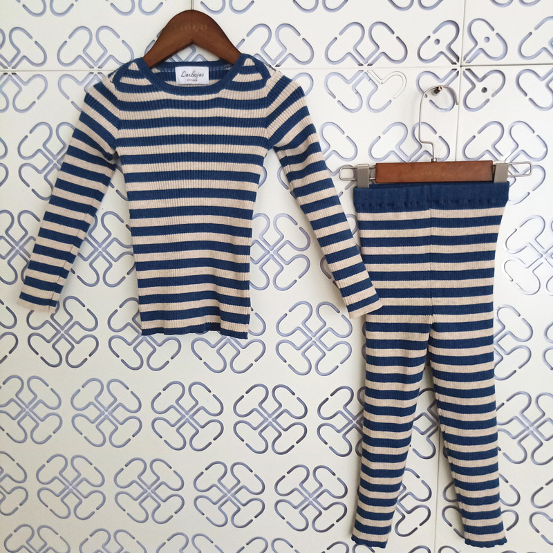 

BOBOZONE Blue white stripe knited sweater leggings for kids boys girls baby