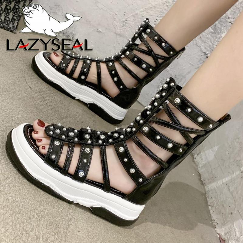 

LazySeal Pearl Diamond Platform Sandals Women Shoes New Summer Cool Boots Ladies Shoes Fashion Non-slip Revitl Sandals For Woman, Black