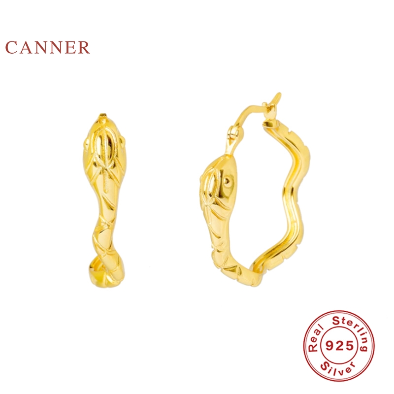 

CANNER Real 925 Sterling Silver Earrings For Women Serpentine Wild Earrings Hoops Zircon Diamond Silver Gold Jewelry Pendientes