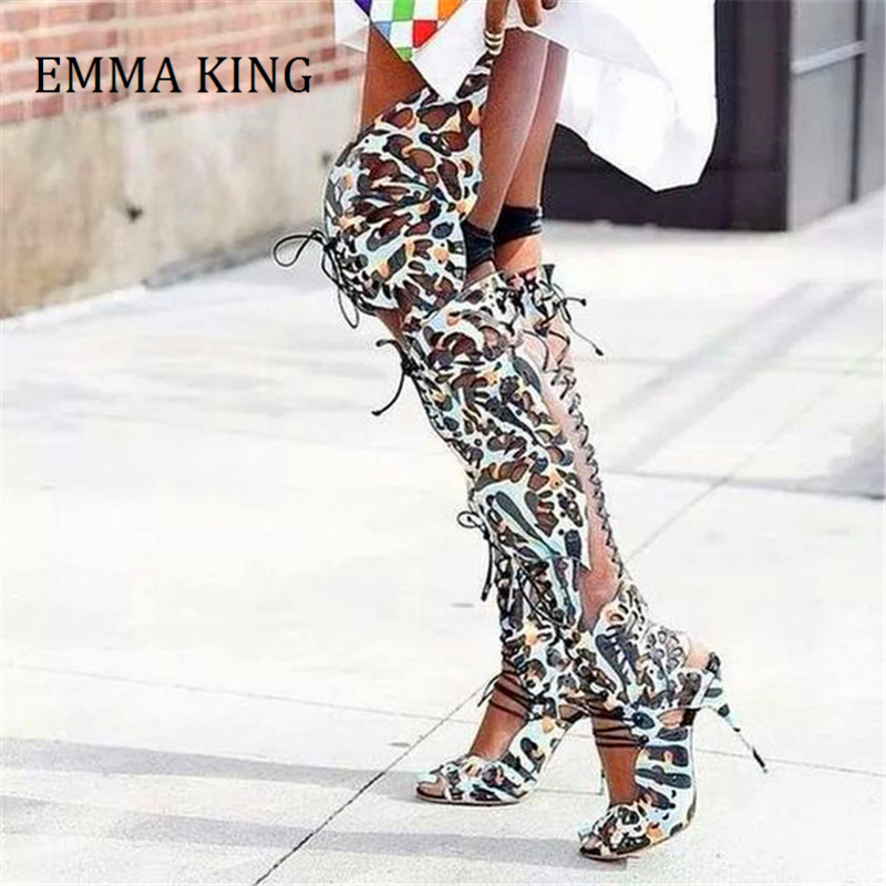 

Summer Women 2020 Butterfly Gladiator Sandals Open Toe High Heels Over the Knee Lace up Sandals Women Runway Party Dress Shoes, Blue over knee