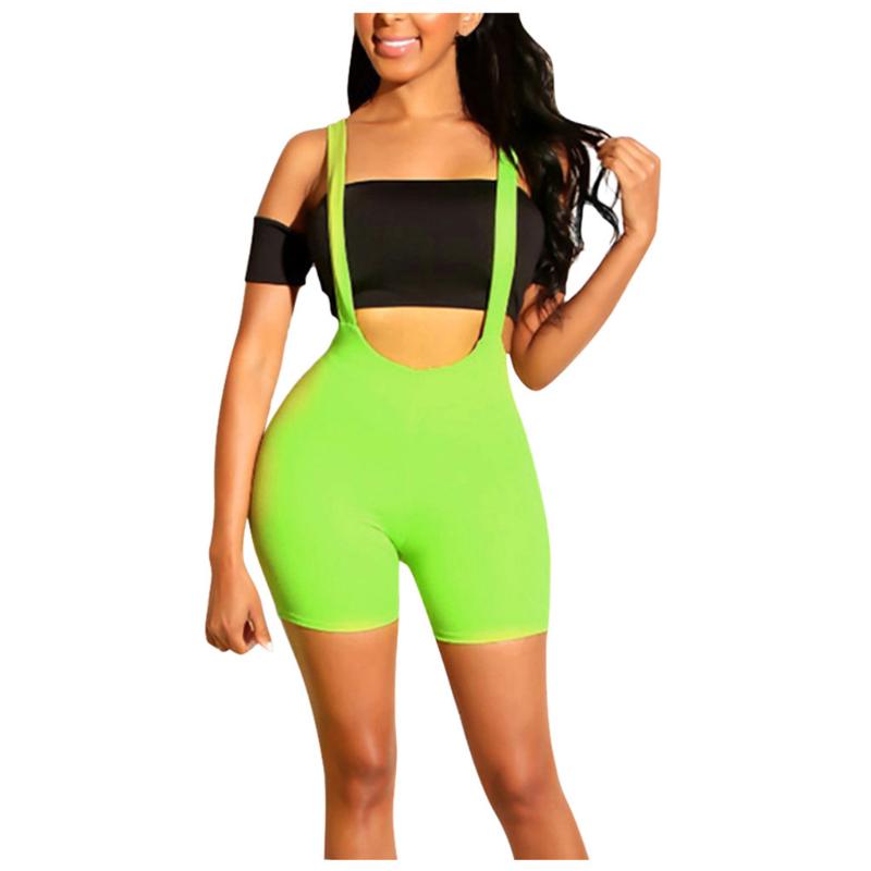 

Women Sexy Sleeveless Strap V-neck Stretch Jumpsuit Romper Short Biker Shorts Bodysuit Leotard Backless Hollow Out Bodysuit Hot, Green