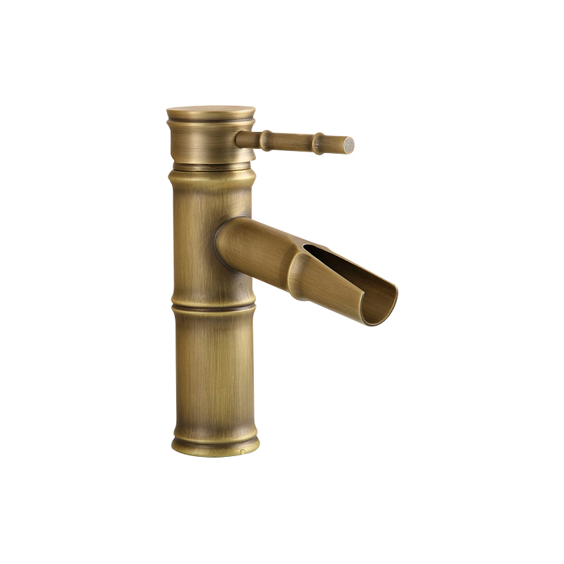 

All Copper Antique Faucet Bathroom Hot Cold Water Tap Bamboo Shape Faucets Single Handle Basin Mixer Torneiras Do Banheiro