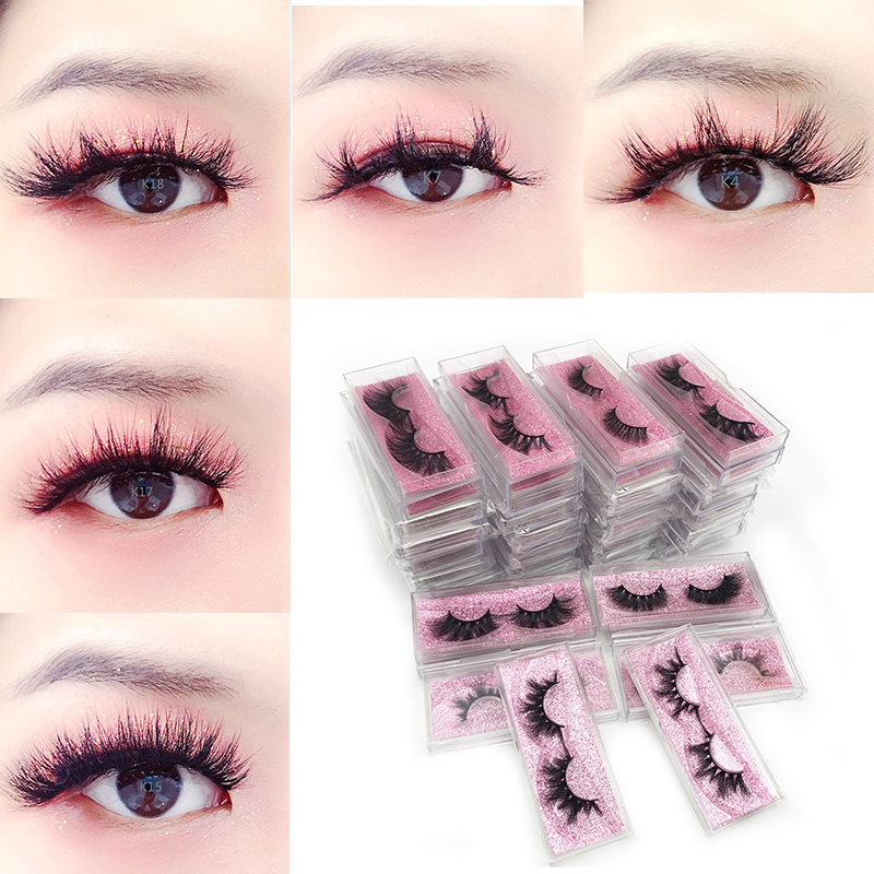 

rainsin fast ship 30pairs wispy and full natural styles 16-20mm Wholesale Mink Lashes Bulk rectangle Package Box with pink paper