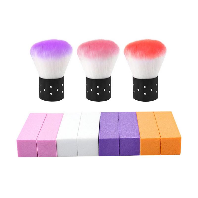 

9Pcs Nail Set File EVA Mushroom Brush Clean Dust Round Handle Manicure Makeup Tools