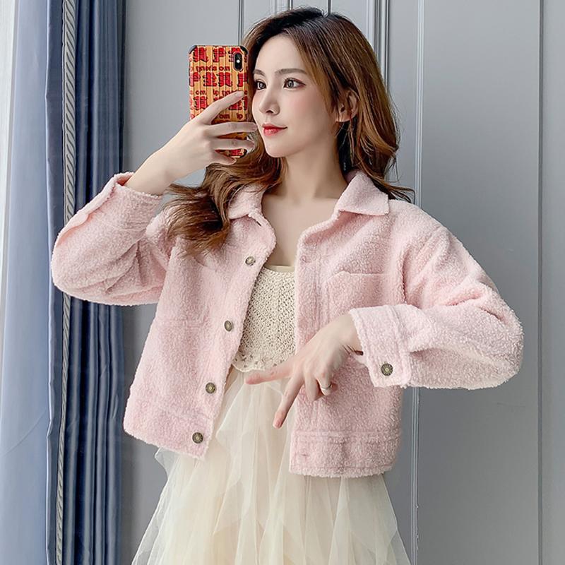 

Faux fur warm coat furry outwear Women sexy Pink pocket female teddy coat Autumn fake fur short jacket winter Dropship 1023, Beige