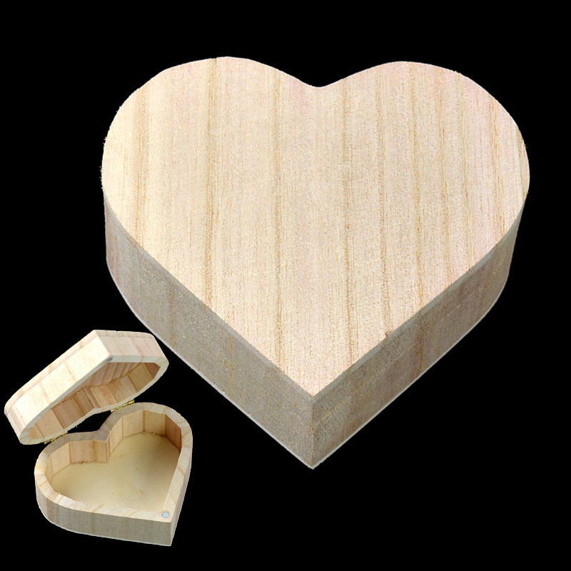 

Storage Box Heart Shape Wood Box Jewelry Wedding Gift Makeup Cosmetic Earrings Ring Desk Rangement Make Up Wooden Organizer, 1pcs