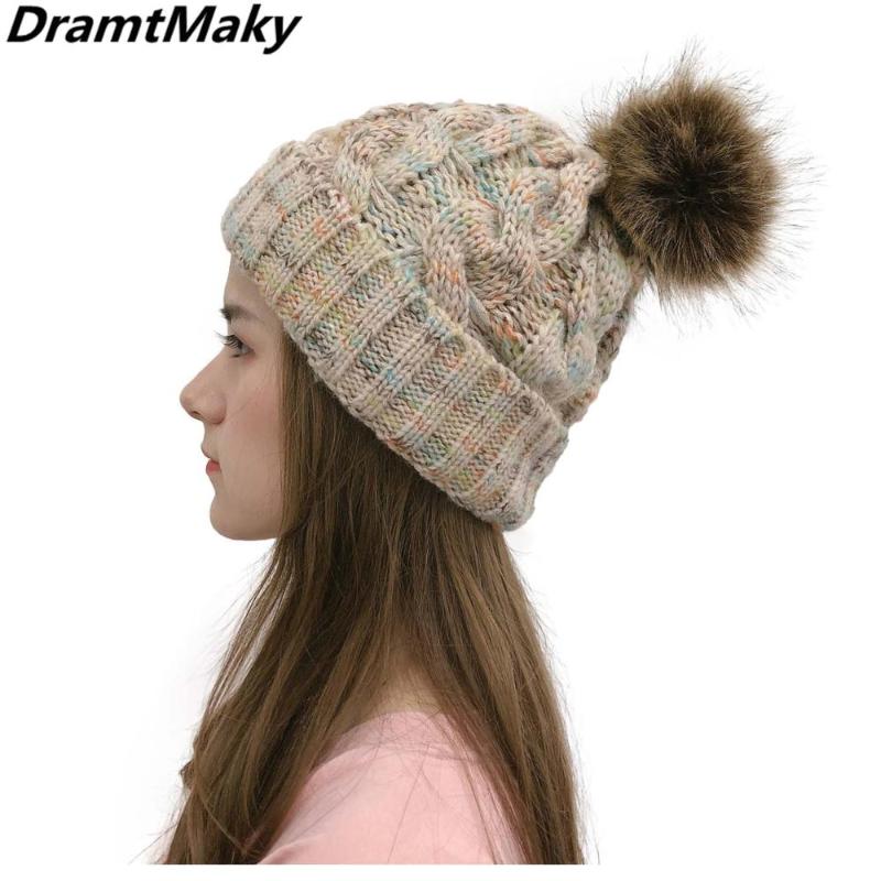 

Winter knitted Beanies Hats Women Pompom Thick Warm Beanie Skullies Hat Female knit Letter Bonnet Beanie Caps Outdoor