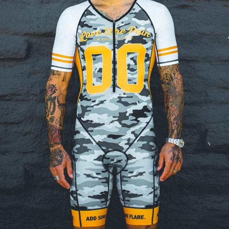 

I love pain pro team jumpsuit mens triathlon suit mtb cycling clothing kit ciclismo tights body bike outdoor racing swimwear set, Gray