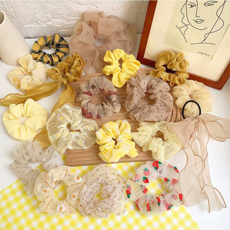 

Ruoshui Woman Yellow Colors Scrunchies Hair Ties Girls Ponytail Holders Hair Rope Gum Ornaments Headwear Rubber Band