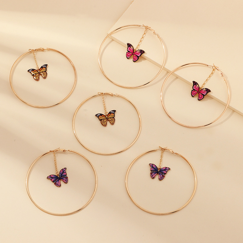 

2020 New Fashion Cute Butterfly Big Gold Hoop Earrings For Women Female Elegant Small Colorful Acrylic Animal Butterfly Earrings