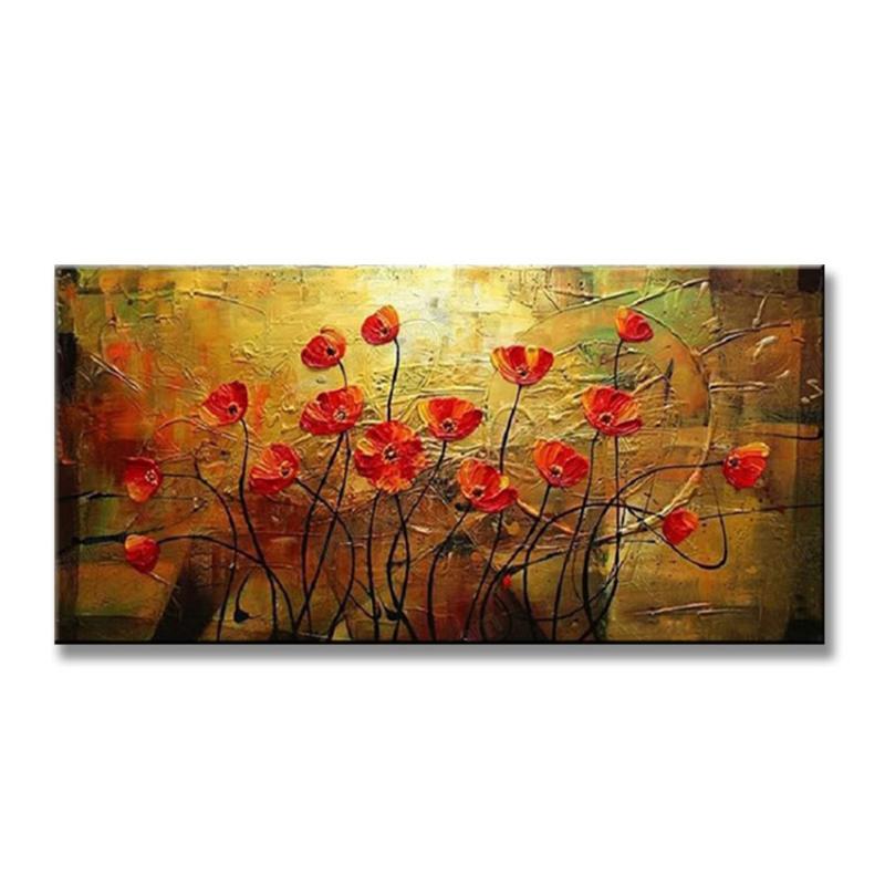 

Lowest price Wall decoration beautiful red flowers 100% Handmade oil painting on canvas for living room eating room no framed
