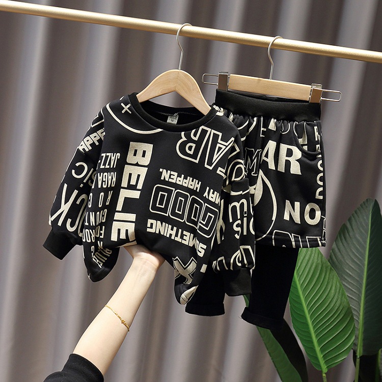 

Kids casual outfits 2020 fall new boys letter printed long sleeve sweatshirt+shorts splicing pants 2pcs children jumper sets A4058, Black