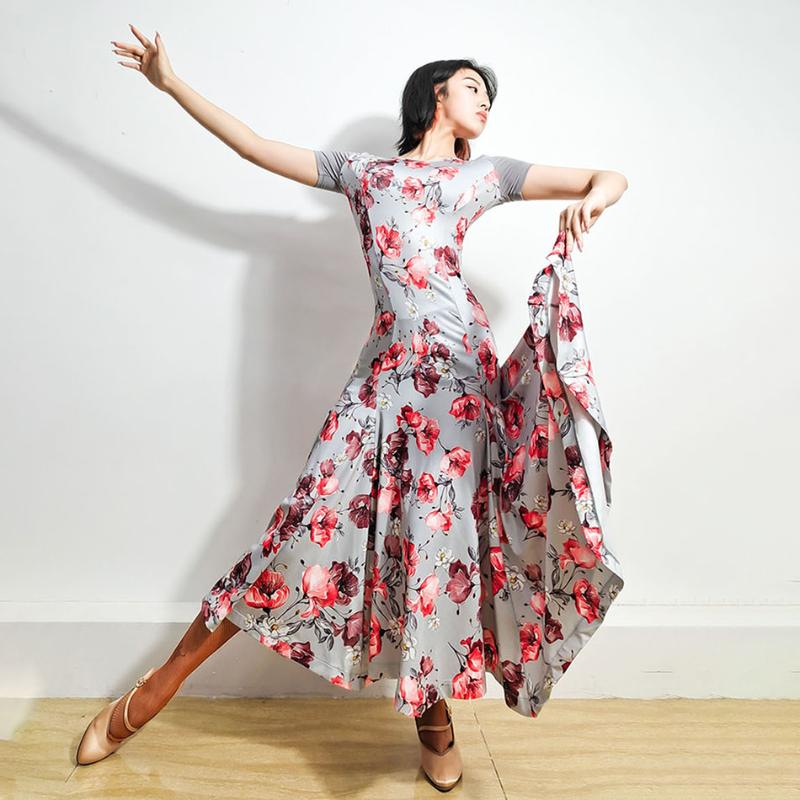 

Latin Dance Dress Women Short Sleeve Bare Back Latin Dance Tops for Ballroom Samba Tango Chacha Dancing Performamnce LP548, Floral
