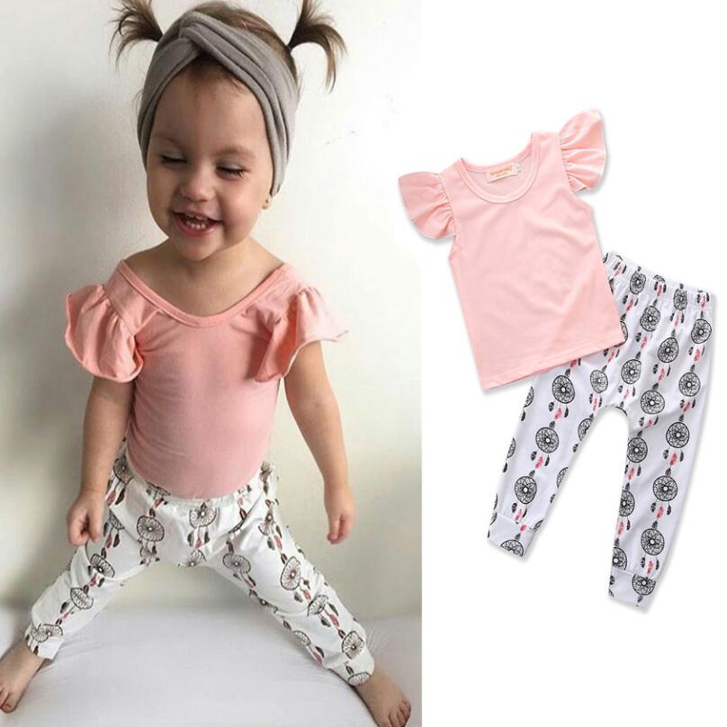 

Baby girl Clothing Set 2pcst pink Tshirt Flower pants Cotton Newborn Baby Outfits Girl Clothes Sets Summer Style Suits
