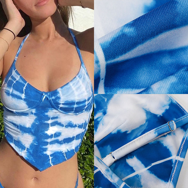 

Tie Dye Print Sleeveless Patchwork Crop Tops Summer Women Fashion Streetwear Outfits Cute Camis Blue