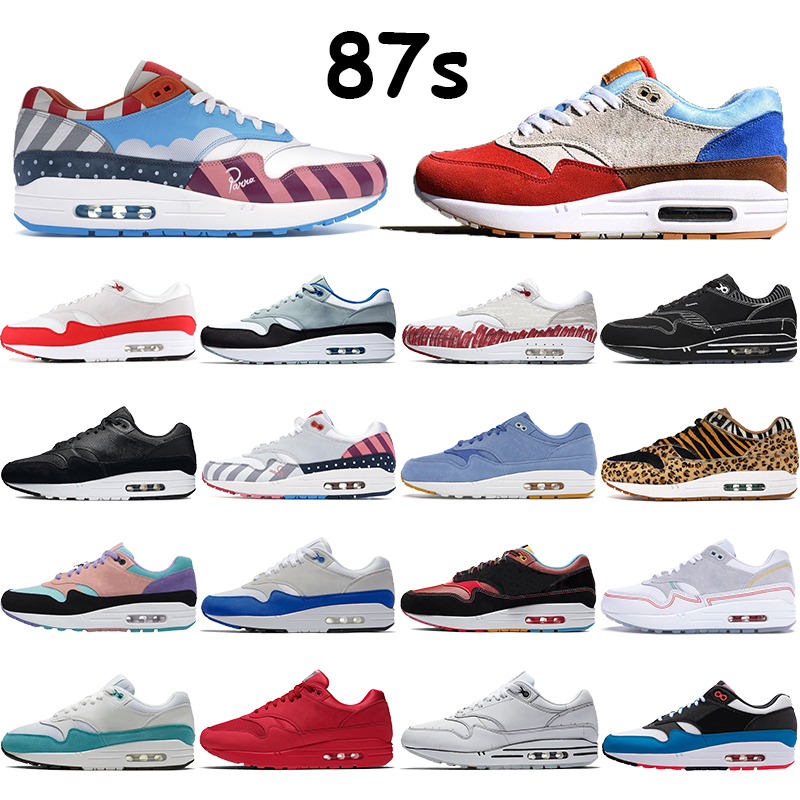 

New 87s mens running shoes parra anniversary aqua royal multi color white black center day watermelon tinker sport red men women sneakers, 39. master black