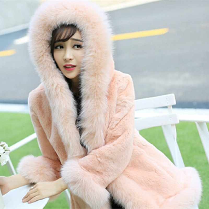 

Autumn and winter new Rex fur hooded Korean version of the long section coat woman, Red