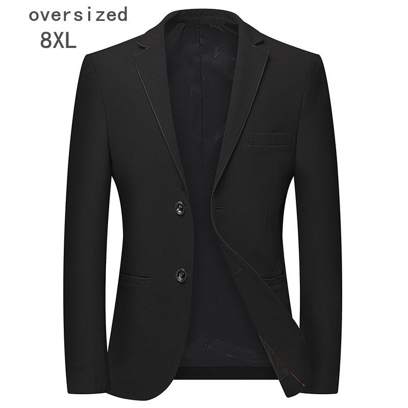 

8XL men's brand high-end luxury single-breasted solid color suit jacket jacket casual business wear(oversized plus size, Black