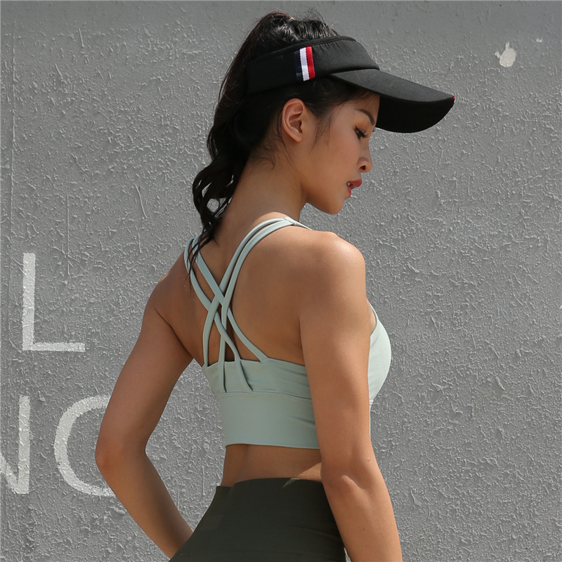 

PS Push Up Sports Bra Cross Bandage Yoga Brassiere sport femme Shockproof Sport Bra Top Gym top deportivo mujer Fitness Bralette, Brown