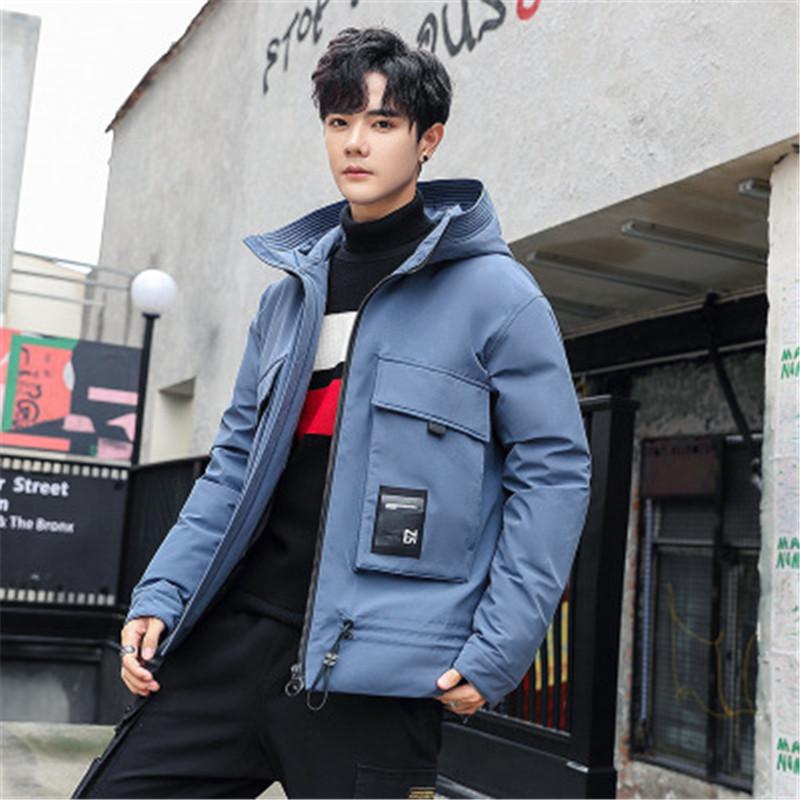 

Man Down Jacket Fashion Korean Version Thicken Tooling Pullover Outerwear Designer Male New Long Sleeve Casual Zipper Couple Hooded Coats, White