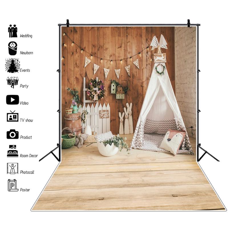 

Laeacco Easter Backdrops Photography Tent Chick Eggs Party Baby Newborn Toys Wood Floor Portrait Photo Backdrop For Photo Studio