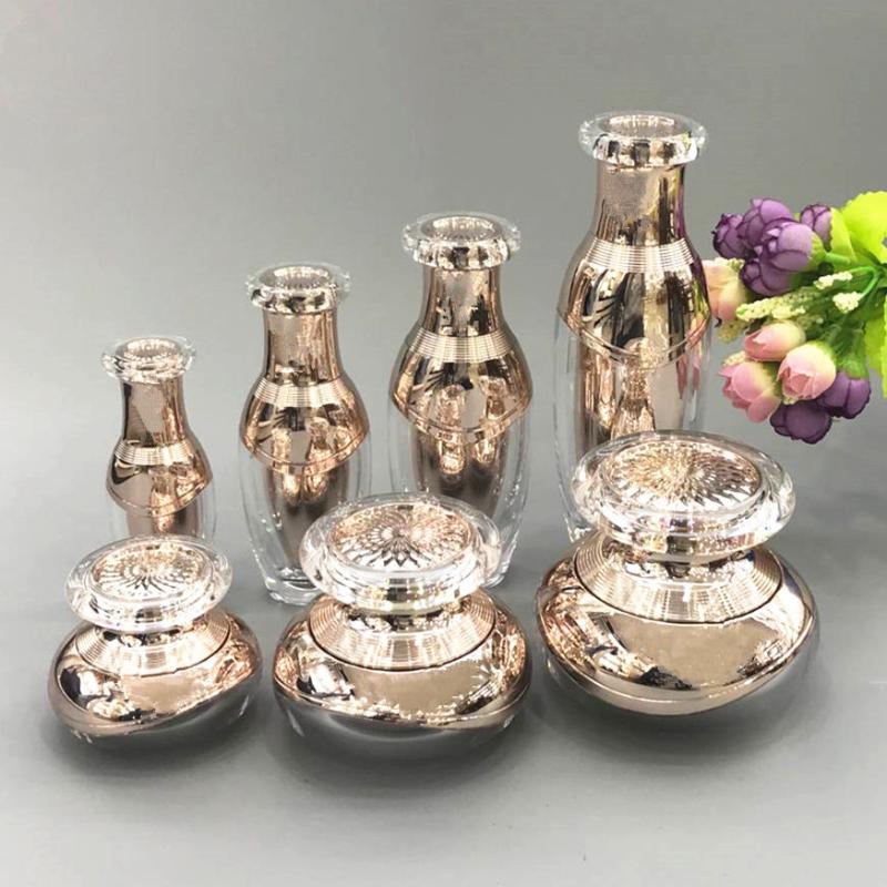 

High Grrade Rose Gold Cosmetics Sub Acrylic 15/30/50/100ML Lotion Pump Bottle,Classic 15/30/50G Acrylic Cream Jar 7PCS 1Suit