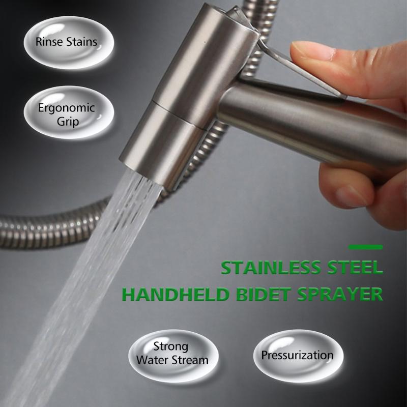 

Handheld Bidet Sprayer Stainless Steel Spray Gun with Hose 1/2 Separator Bracket Cleaner for Bathroom Toilet