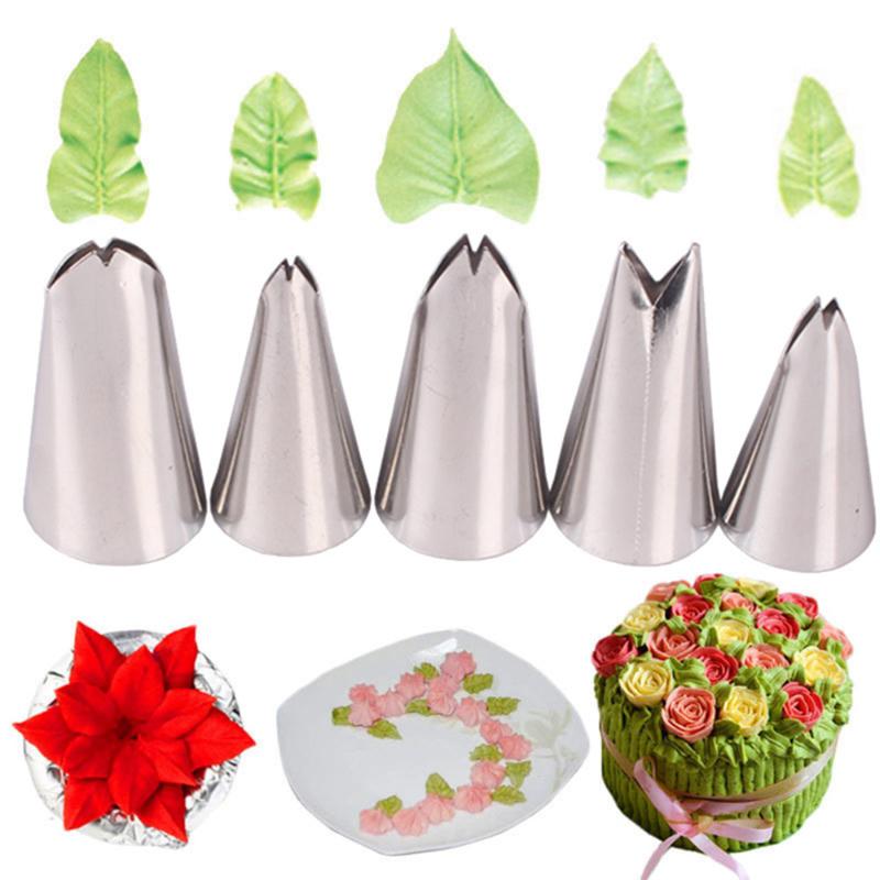 

5pcs Russian Icing Piping Nozzles Leaf Writing Tips Set Stainless Steel