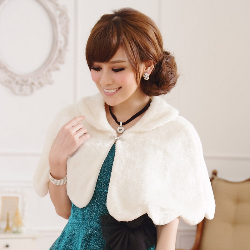 

F~3XL Plus Size Wedding Crystal Wraps Shawl Cloak Cape Bridal Bolero Winter Coat Large Stole Faux Fur Jacket For Brides Women, Milk white