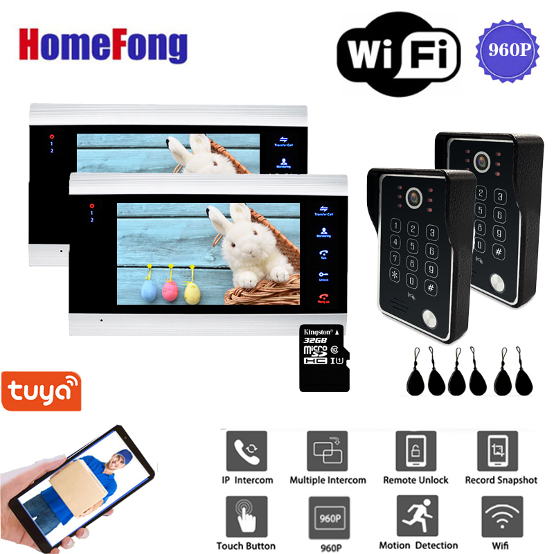 

Homefong 7 Inch 960P 2v2 WiFi Smart Wired Video Door Phone Intercom Door Entry System Doorbell Motion Record Password