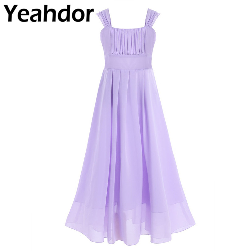 

Girls Chiffon Flower Girl Dress Ruched Shoulder Straps Princess Pageant Wedding Birthday Party Dress Prom Communion Dresses, Pink